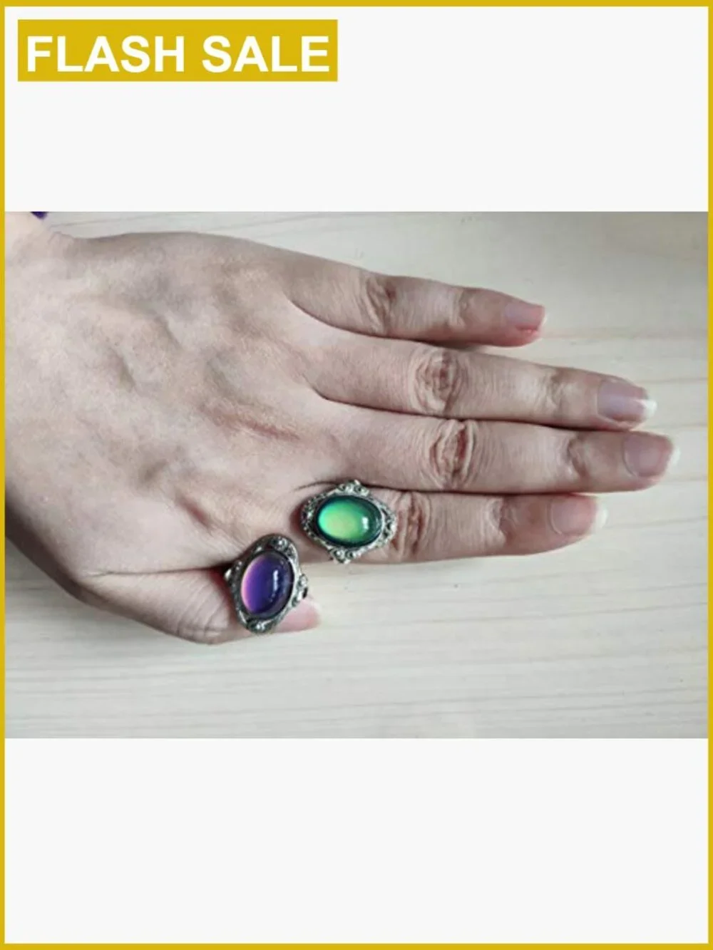 2 Pcs Oval Mood Ring Retro Style Adjustable Finger Ring